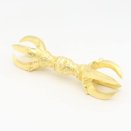 木彫 Category: Buddhist Ritual Implements Five 鈷杵 15 cm 桧木 Gold Foil