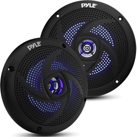 Pyle Marine Speakers - 5.25 Inch 2 Way Waterproof and Weather Resistant Outdoor Audio Stereo Sound System with LED Lights, 180 Watt Power and Low Profile Slim Style - 1 Pair - PLMRS53BL (Black)
