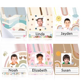 Fuyoooo 42pcs Rainbow Desk Name Tags Boho Kids Photo Nameplates for Desk Morandi Student Name Plates for Classroom Kindergarten Labels Stickers with Photo Self Adhesive Colorful Classroom Decoration