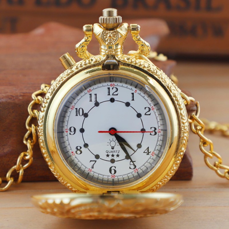 Whodoit LED Gold Locomotive Len's Quartz Men's Pocket Watch