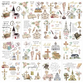 Rngmsi Religious Rub on Transfers for Crafts - 12 Sheets Christmas Vintage Bible Furniture Decals Christian Cross Rub on Transfer Stickers for Wood DIY Home Office Decor