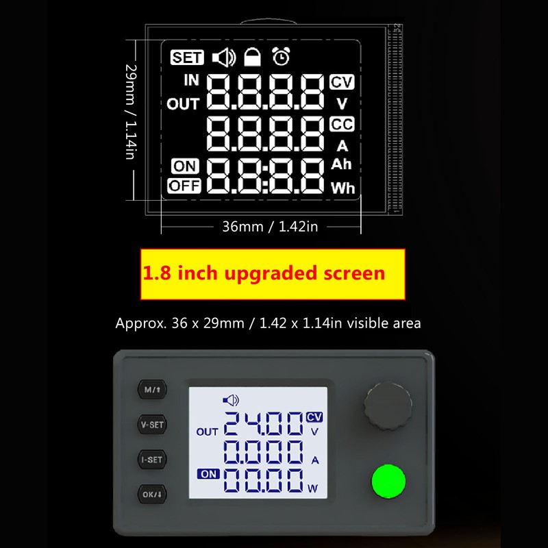 DC6‑36V to DC0.5‑36V 40W Buck Boost Converter 1.8in LCD Display
