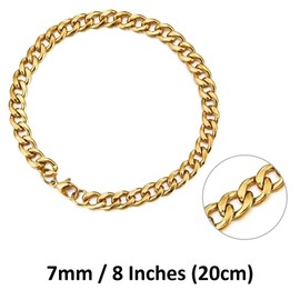 316L Stainless Steel Men's Gold Bracelets 3mm 8 Inch (20 cm) Cuban Curb Chain