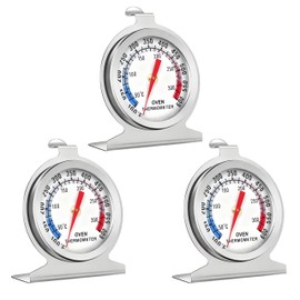 3PCS Oven Thermometer, Food Baking Accurate Temperature Monitoring Silver Large Dial Instant Read Stainless Steel Kitchen Cooking Thermometer for Fan Electric Pizza Oven Cooking/Baking/Grilling/BBQ
