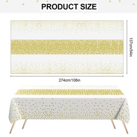 Pack of 2 White Gold Birthday Tablecloth, Happy Birthday Tablecloths, White Gold Disposable Rectangle Waterproof Tablecloth, White Gold Party Decoration for Women, Boys, Girls, Birthday Party, 137 x