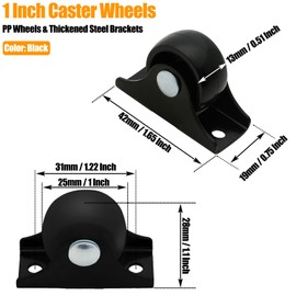 Cjueiom 4pcs 25mm / 1 Inch Caster Wheels Black Trolley Wheels, Rigid Fixed Non Swivel Casters with Metal Top Plate, Fixed Castor Wheels Small Furniture Replacement Wheels for Drawer Equipment