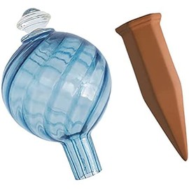 Plant Nanny Spiral Fluted Watering Globe & Stake Set (24 oz, Aqua)