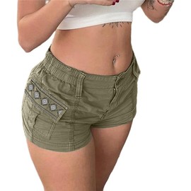 Cargo Shorts Women Low Rise Elastic Y2k E-Girl Vintage Western Print Casual Mini Shorts for Harajuku Streetwear