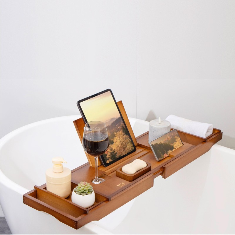 XcE Bamboo Bathtub Caddy Tray - Expandable to 41 Inches