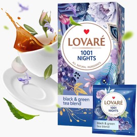 LOVARE 1001 Nights Tea Bags 48 g - Made in Ukraine - Classic Black and Sencha Green Flavored Tea Blend - Tea Bags Individually Wrapped - Gift Box Sets for Tea Lovers (24 Tea Bags x 2 g Each)