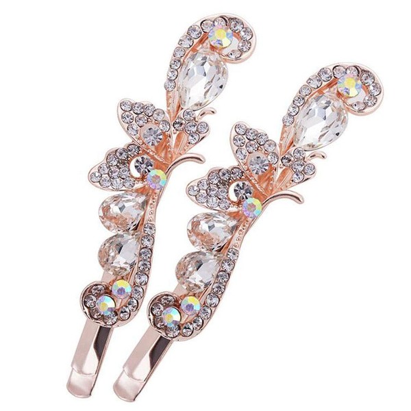 2PCS Rhinestone Flower Hair Clips Butterfly Graphics Hairpin Side Clip Barrette Bobby Pin Hair Accessories for Women Lady (White)