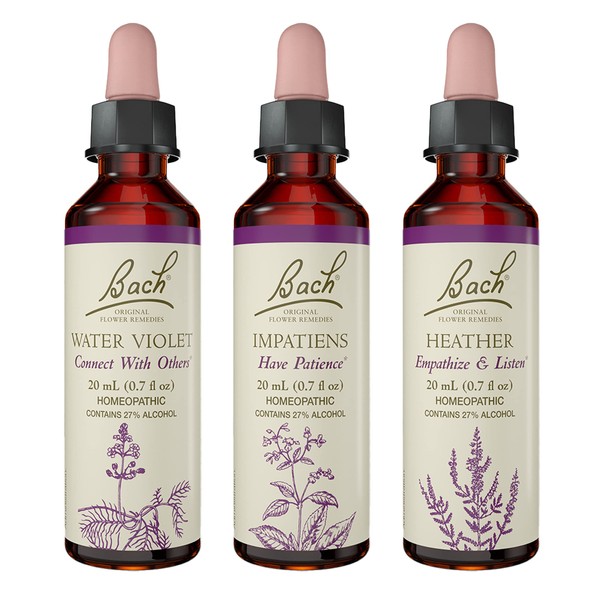 Bach Original Flower Remedies 3-Pack, Reach Out to Others" Essence Grouping, Build Your Complete Bach System - Heather, Impatiens, Water Violet, Homeopathic Flower Essences, Vegan, 20mL Dropper x3