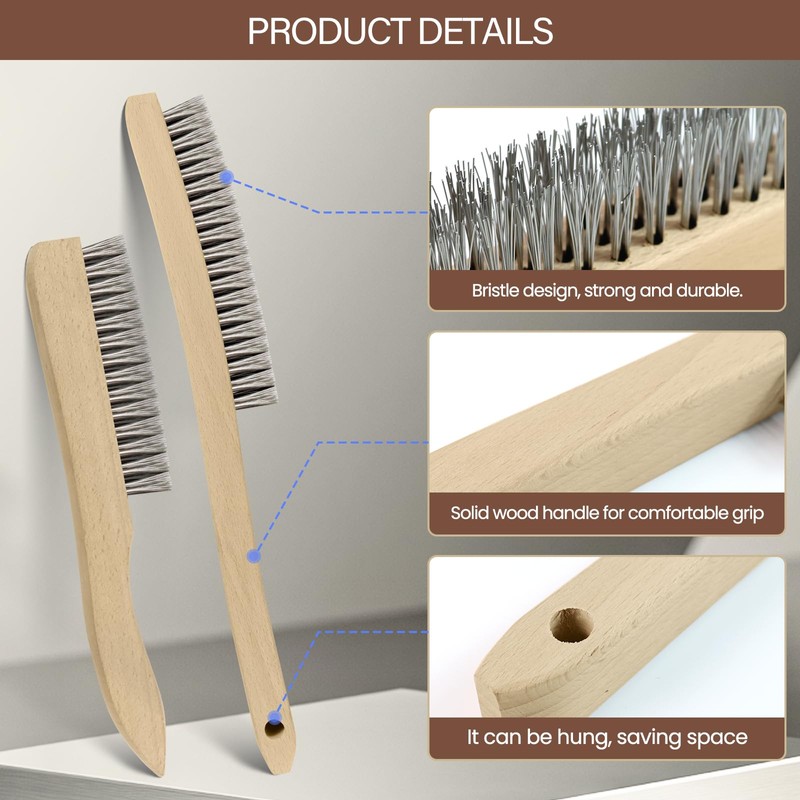 Heavy Duty Stainless Steel Wire Brush Long Curved Beechwood Handle