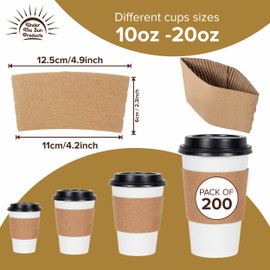 Under the Sun Products Kraft Coffee Sleeves for 10-20oz Cups (200)