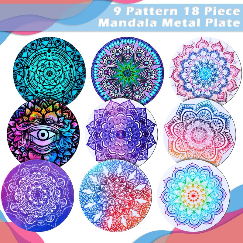 Weewooday 18 Pcs Magnetic Phone Plates Car Metal Plate Mandala