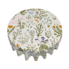 BETGINY Spring Tablecloth Round 70 Inch,Sage Green Wild Flowers Table Cloth,Stain Resistance Polyester Seasonal Summer Floral Table Covers for Kitchen Dining,Small Tablecloth for Parties Picnic