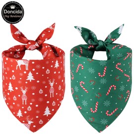 Doncida Christmas Dog Bandanas 2 Pack, 4 Pattern Reversible Triangle Santa Claus Christmas Tree Reindeer Red Green Scarf for Large and XL Dogs, Premium Durable Fabric for Boy and Girl Pets (X-Large)