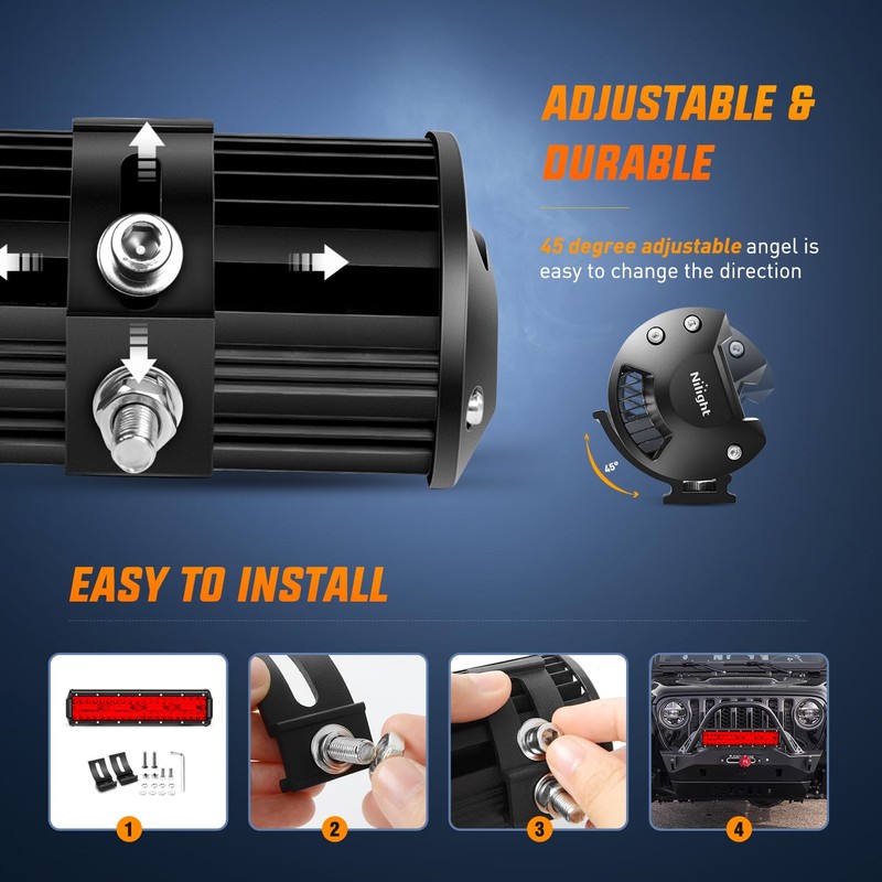 Nilight LED Light Bar 12 Inch 240W Red Pod Lights