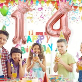 40 Inch Rose Gold Crown Number 14 Balloons, 14th Birthday Balloons for Men Women, 14th Celebration Decor Happy 14th Birthday Party,14th Birthday Party Decoration Wedding Anniversary Events Supplies