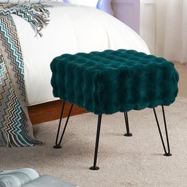 Warmaxx Teal Square Faux Fur Bubble Ottoman Soft Fuzzy Entryway Bench Seat, 17"x17"x17" Sturdy Accent Coffee Table for Living Room Make Up Vanity Shoe Stool Bedroom Closet Foot Rest