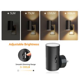 TSEXES 4 Pack LED Night Light Plug in, Dusk to Dawn Sensor,5-300LM Adjustable Brightness, Soft White 3000K,Dimmable Night Lights for Kitchen,Hallway Bedroom,Stairs