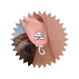 Sttiafay Punk Cat Ear Jacket Earrings Silver Cute Cat Earrings Gothic Cat Stud Earrings Animal Front Back Earrings Jewelry for Women