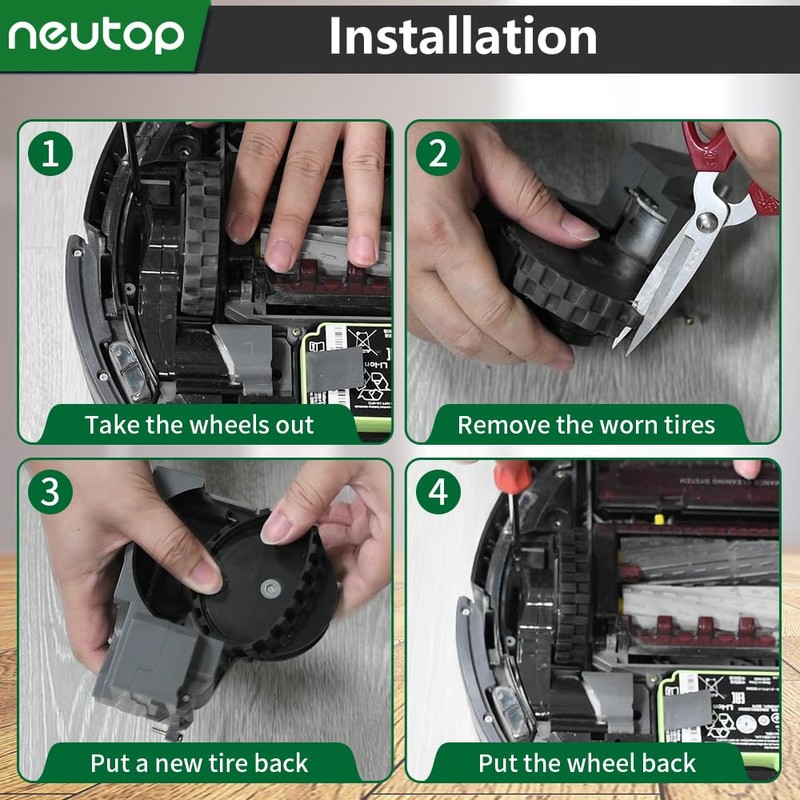 Neutop Replacement Rubber Wheel Tires Compatible with iRobot Roomba 500,