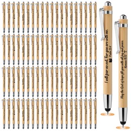 Jetec 100 Pcs Inspirational Bible Verse Bamboo Pen Wooden Retractable Ballpoint Pen with Stylus for Women Men Teacher Coworker Graduation School Office Supplies Journal Writing Gifts(Religious)