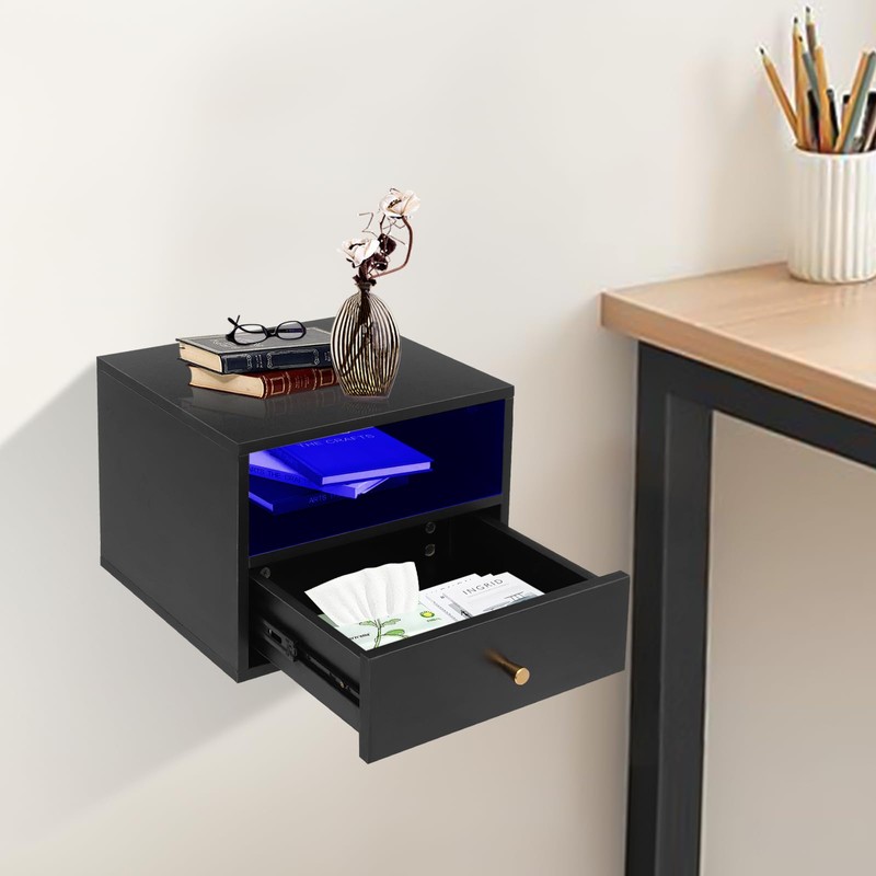 choayun Floating Nightstand with Remote Control LED Lights, Wall Mounted