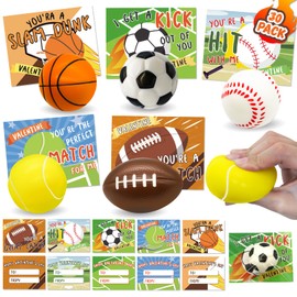 30 Pack Sports Stress Balls Sets, Valentines Day Gifts Cards for Kids Classroom Exchange Prize, Valentine's Sports Squeeze Foam Balls Party Favors for Boys Girls, Valentine's Greeting Cards