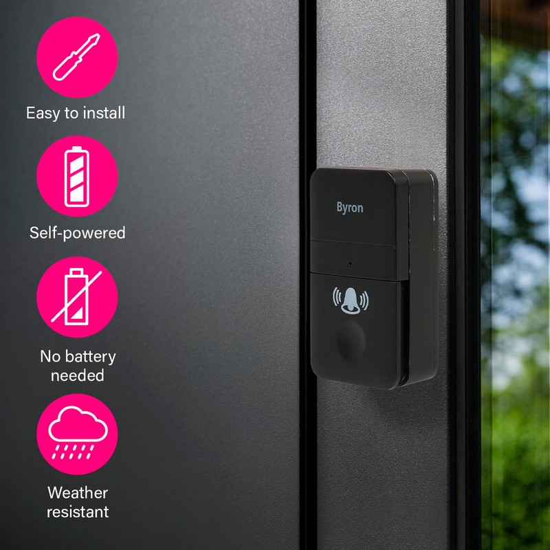 Byron Wireless Doorbell Set - 2 Chimes - Kinetic Energy