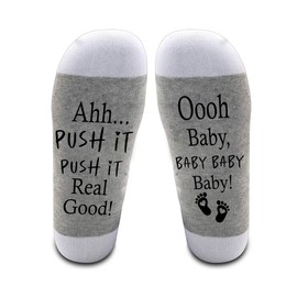 LissiArt97 Oh Baby Baby Ahh...Push It Real Good! Socks - Funny Maternity Socks - New Mom Gifts - Baby Shower Socks - Gifts For Wife - Pregnancy, Medium, Grey