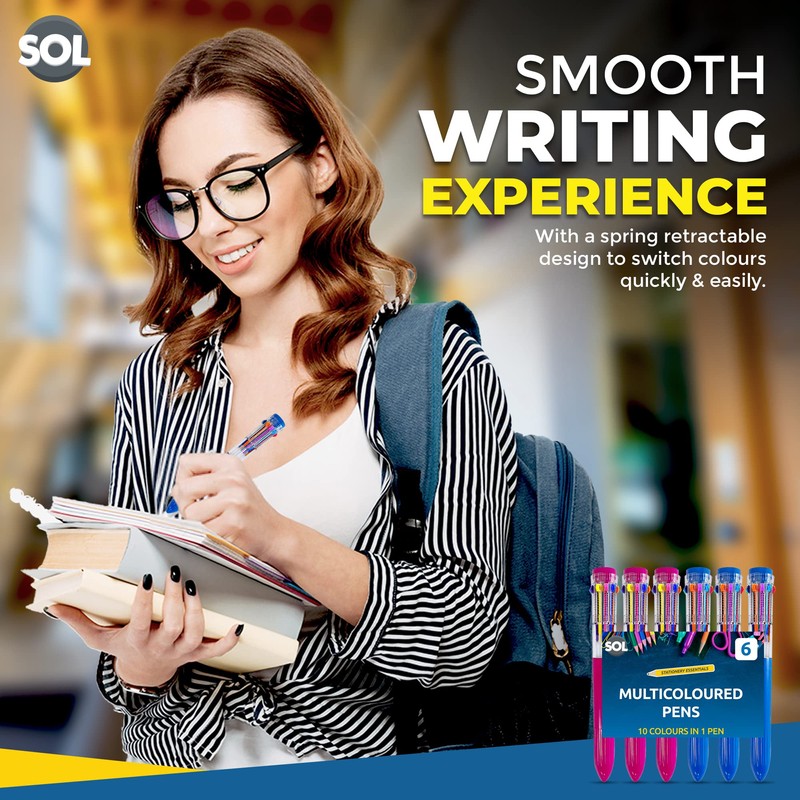 6pk SOL 10 in 1 Multi Coloured Pens All In