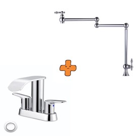 WOWOW Waterfall Bathroom Sink Faucet,Chrome Two Handles Bathroom Faucet and Pot Filler Faucet Deck Mount Stove Faucet