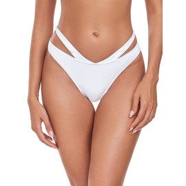 Colloyes Women's Adjustable Swim Bottoms High Cut Low Waisted Cheeky Bikini Bottoms White Size Medium