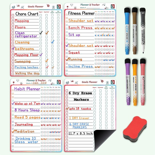 LAMBOCK 4 PCS Reusable Dry Erase Habit Tracker & Goal