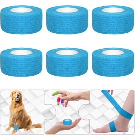 Twavang 6 Pack 1 Inches Self Adhesive Bandage Wrap Breathable Cohesive Bandage Elastic Tape for Pets, Athletic, Sports, Wrist, Knee, Ankle(5 Yards Per Roll, Light Blue)
