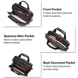 Leather Briefcase for Men Computer Bag Laptop Bag Waterproof Retro Business Travel Messenger Bag Large Tote 15.6 Inch,Perfect for Daily Use/Christmas (Black)