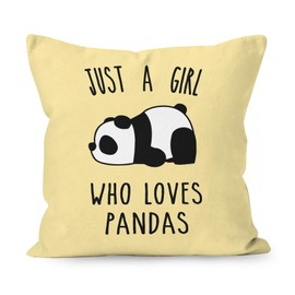 Liosei YUESHARE Just A Girl Who Loves Pandas Panda Bear Throw Pillow Cover 18 x 18 Inch, Panda Bear Lover Gifts for Home Room Bed Sofa Bedroom Decorations Decor（Yellow）