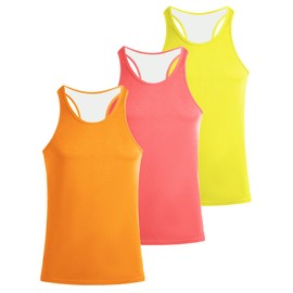 Tank Tops Men Y-Back Muscle 3 Pack Dry Fit Sleeveless Workout Tank Tops for Men Mesh Material Running Gym (US, Alpha, Large, Regular, Regular, Orange，Yellow，Pink)