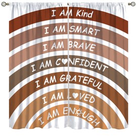 Llylumty Kids Rainbow Curtains Classroom Reading Corner Kind Amazing Brave Smart Rainbow Decor Blackout Window Drapes Book Center Home Bedroom Playroom Girls Room,Brown 21x45in,2 Panel Set