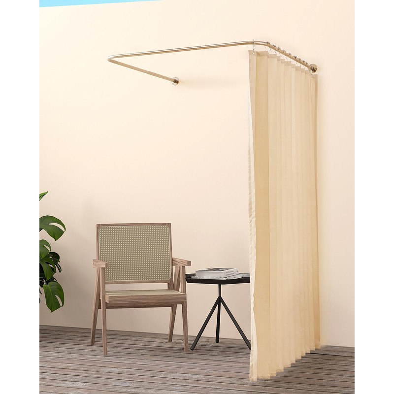 Yampos U Shaped Shower Curtain Rod Brushed Nickel, [Both Sides: