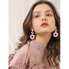 MOROYA Acrylic Flower Earrings for Women Trendy Statement Y2k Floral Resin Earring Daisy Drop Earrings Set Boho Retro White & Yellow 60s/70s Earrings, Copper, No Gemstone