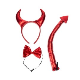 3 Piece Red Devil Set with Horns Headband, Bow Tie and Tail - Adult