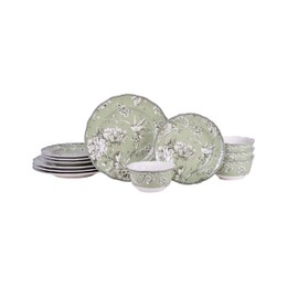 222 Fifth Adelaide Sage Porcelain 12-Piece Dinnerware Set – Service for 4, Includes Dinner Plates, Salad Plates & Cereal Bowls, Durable Porcelain, Dishwasher Safe, for Everyday Dining & Entertainment