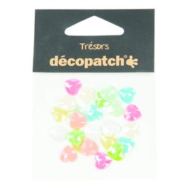 Décopatch - Ref BJ024O - Trésors Plastic Embellishments - 10mm Decorative Heart-Shaped Gems - Ideal for Decorating Décopatched Items - Assorted Bright Colours, Pack of 24