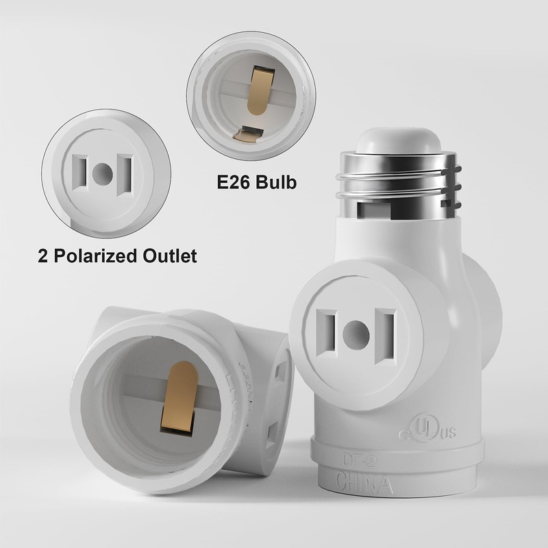 2 Outlet Light Socket to Plug Adapter, Electrical Screw in