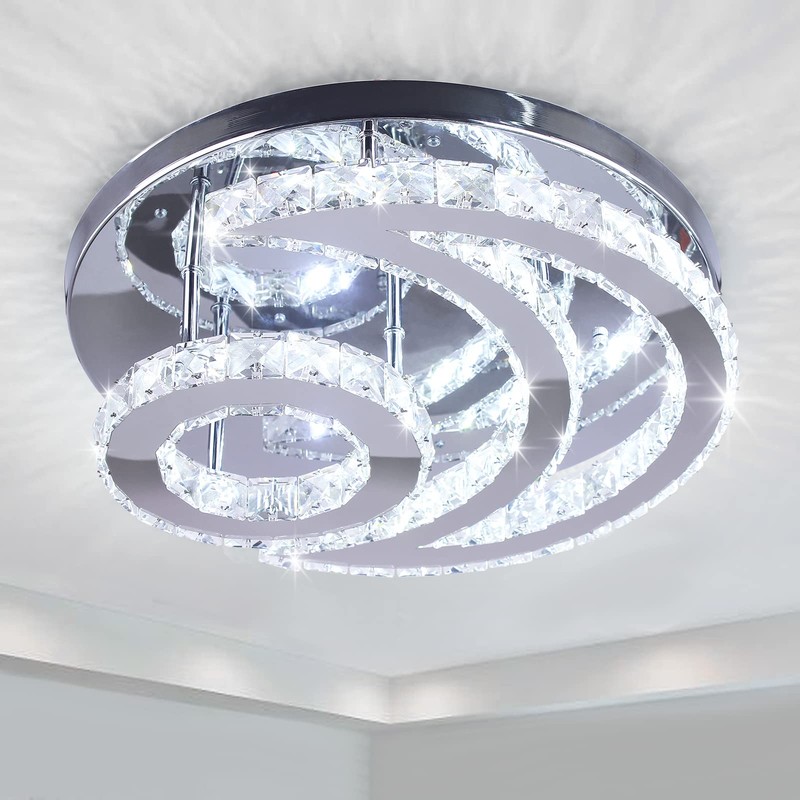 CXGLEAMING 15.7" Crystal Chandelier Modern LED Ceiling Light Moon Shape