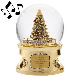 THINGS REMEMBERED Large Gold Tree and Train Musical Snow Globe with Engraving Included, Plays “Der Tannenbaum” Music, Beautiful and Unique (Free Customization)
