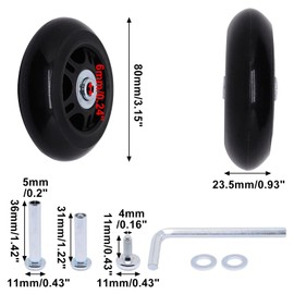 YuGtcen 2pcs 80mmx23.5mm Luggage Wheels Replacement, Suitcase Replacement Wheels Black Rubber Wheel Parts for Carry-on Roller Bag, Suitcase Bag, Trolley Bags
